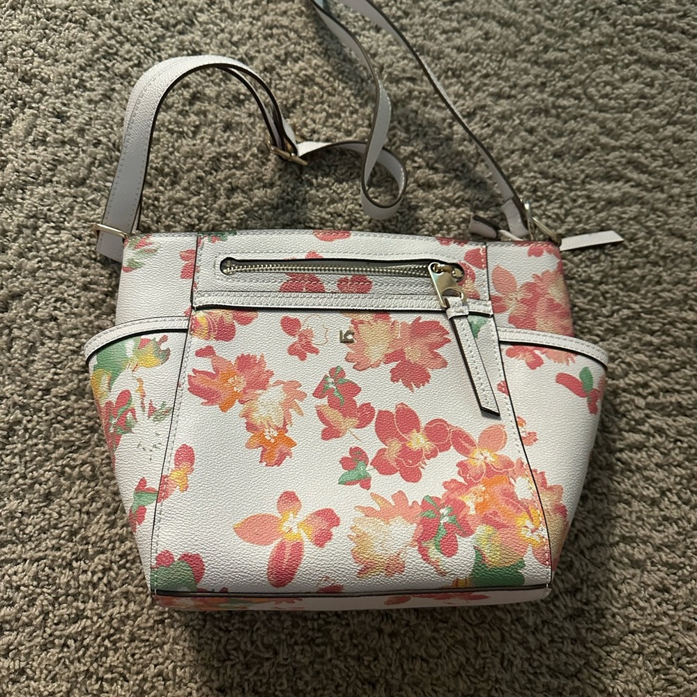 Liz Claiborne White and Pink Floral Shoulder Bag